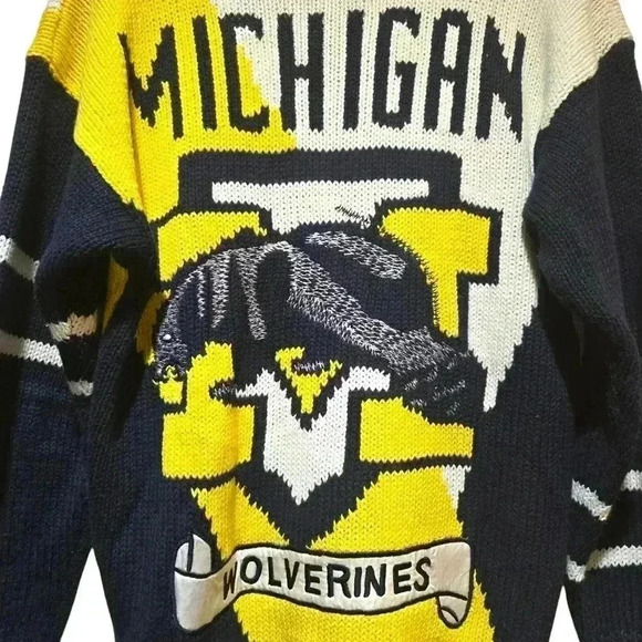 Rare Vintage Knit Belle Pointe Michigan Wolverines Cardigan Size M - Picture 3 of 7